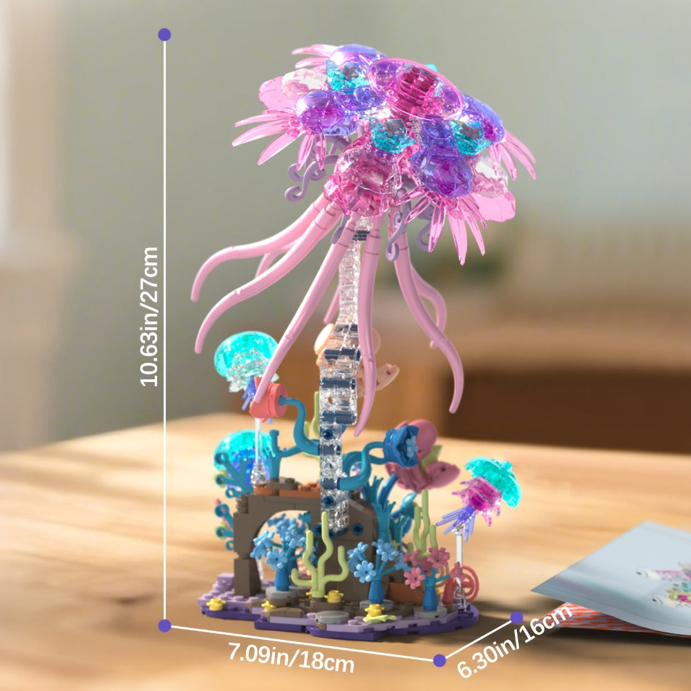 Jellyfish Building Block Model 526pcs – DIY Ocean Brick Assembly Kit for Adults & Teens, Aesthetic Desk Shelf Decor Display, Unique Creative Gift for Valentine's Day Birthday Christmas Halloween