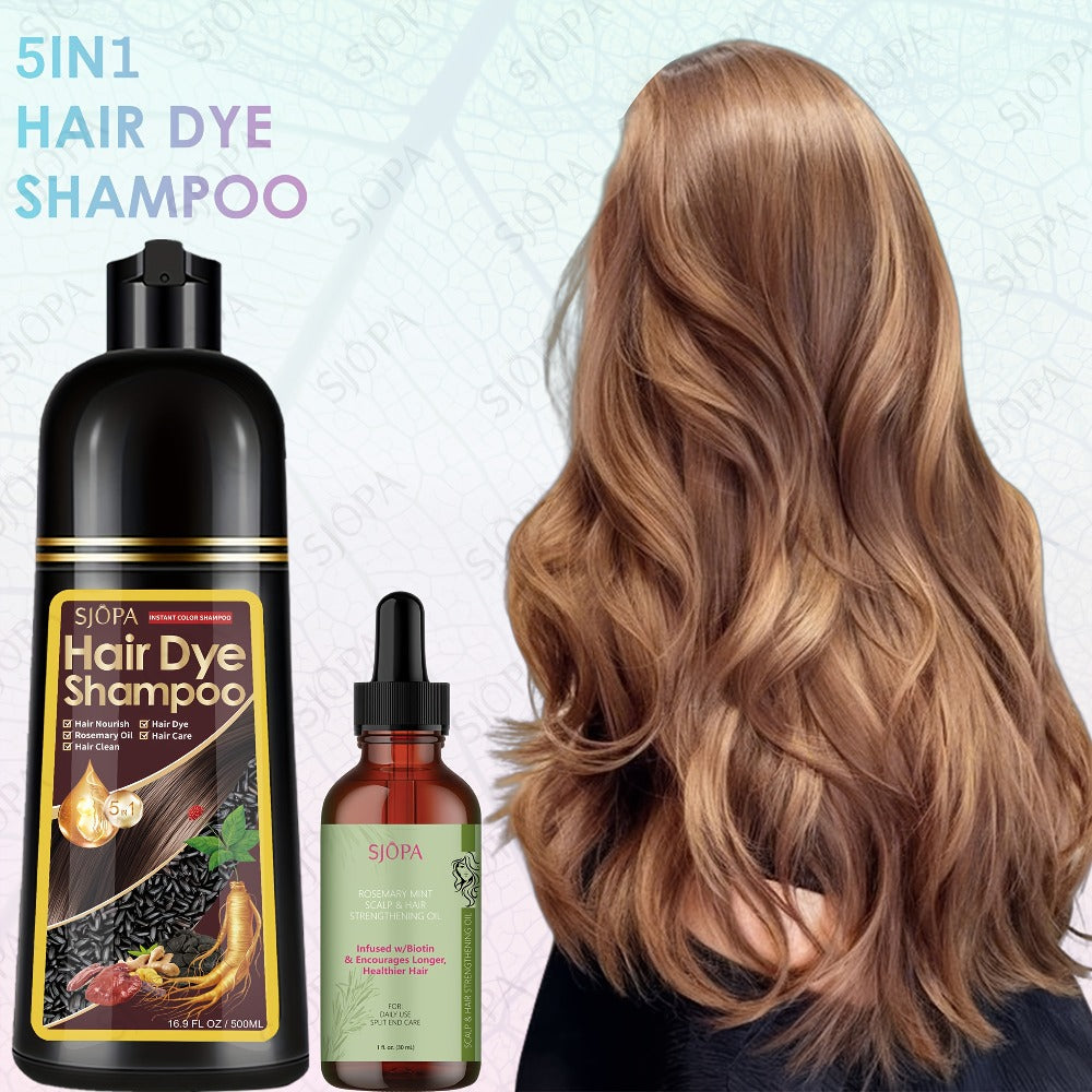 Hair Dye Coloring Shampoo 5-in-1 Upgraded with Hibiscus Oil, Squalane & Glycerin - Quick Color & Nourishing, Gentle Skin-Safe Formula, 12 Shades for Women & Men, Extra Large 500ml / 16.91oz