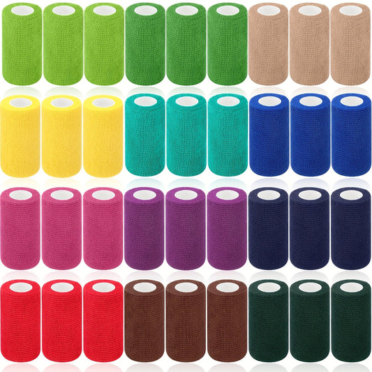Self Adherent Bandage Wrap 36 Pack - 4 Inch x 5 Yard Cohesive Elastic Athletic Tape, Breathable Self-Stick Wrap for Wrist Ankle Knee Joint Support, Sports First Aid Compression Bandage Roll Set
