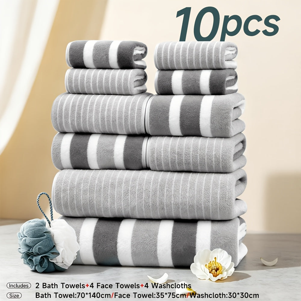 Towel Set 1, 3 or 10 Piece Polyester Striped Options with Bath, Face and Hand Towels for Home and Guest Use