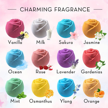 Bath Bombs, 12-Piece Shea Butter and Essential Oil Gift Set with Assorted Round Fizzers and Fragrance Labels