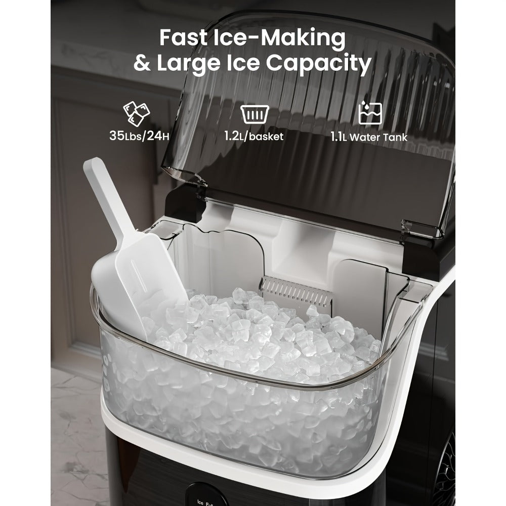 Countertop Ice Maker with 26 lb Bullet or 35 lb Nugget Ice Options, Basket, Scoop and Four Colors
