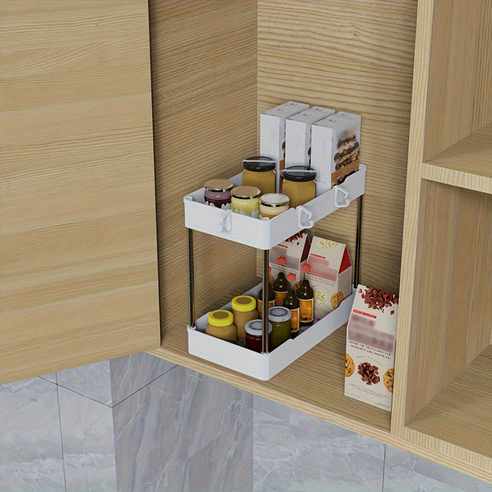 Three-Pack Under-Sink Storage Organizer Set with Two-Tier Racks in Graduated Sizes and Black or White Finish