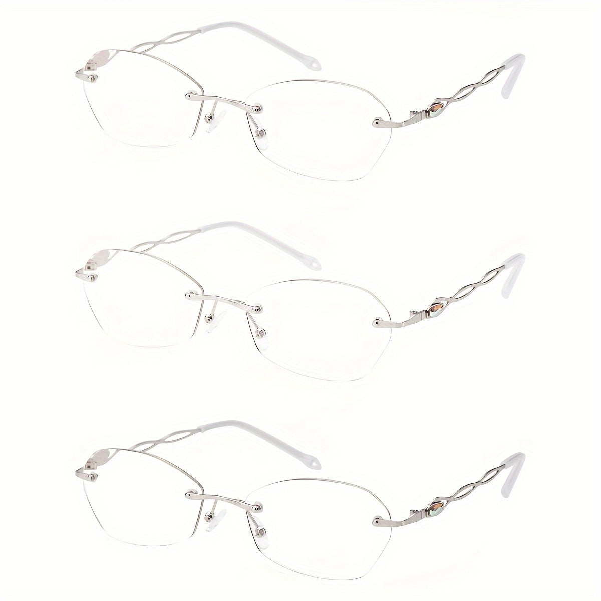 Reading Glasses – Three-Pair Rimless Metal Blue-Light Readers in Multiple Colors and Strengths