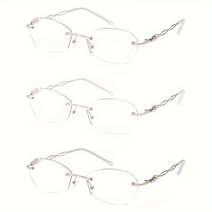 Reading Glasses – Three-Pair Rimless Metal Blue-Light Readers in Multiple Colors and Strengths