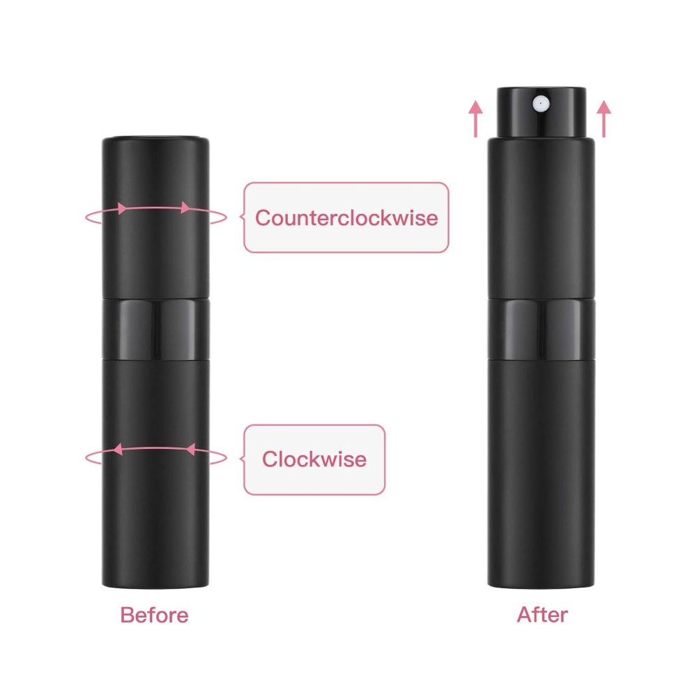 Five-Pack 8 ml Refillable Perfume Atomizers in Five Colors with Twist-Up Travel Sprayer Design