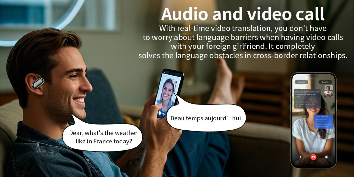 AI Translation Earbuds 144 Languages Real-Time Bluetooth 6.1 TWS Meeting Notes Noise Cancelling Crystal Mic Touch Control Type-C Charging All Smartphones Business Travel