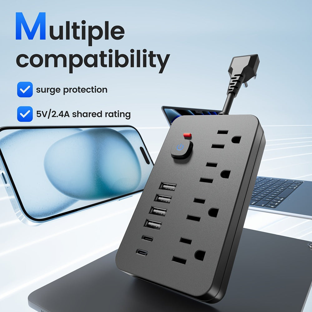Power Strip Wall-Mount Outlet Extender with 10-in-1 or 14-in-1 Port Layout, USB-C and Master Switch