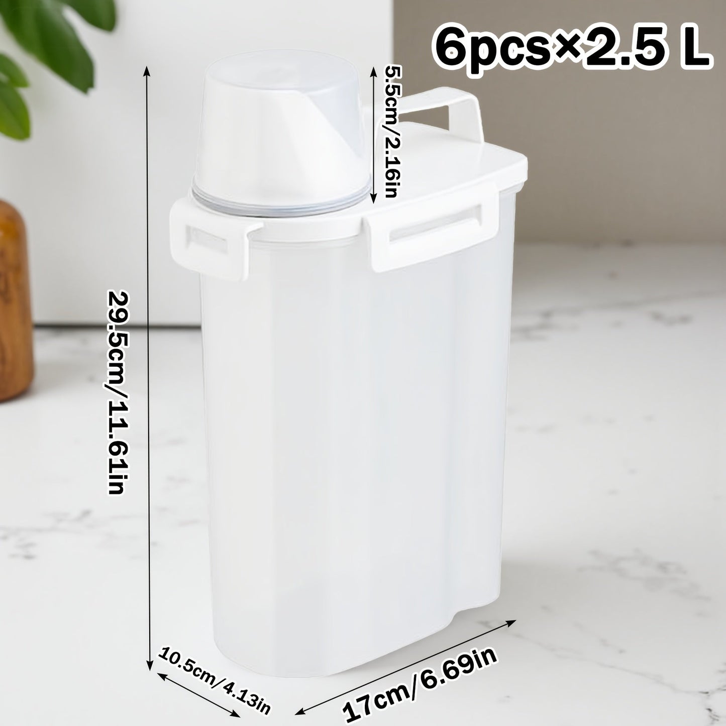 Food Storage Containers 2.5L and 3L PP Pantry Bins with Measuring Cups in Two-, Four- or Six-Pack Options