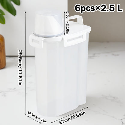 Food Storage Containers 2.5L and 3L PP Pantry Bins with Measuring Cups in Two-, Four- or Six-Pack Options