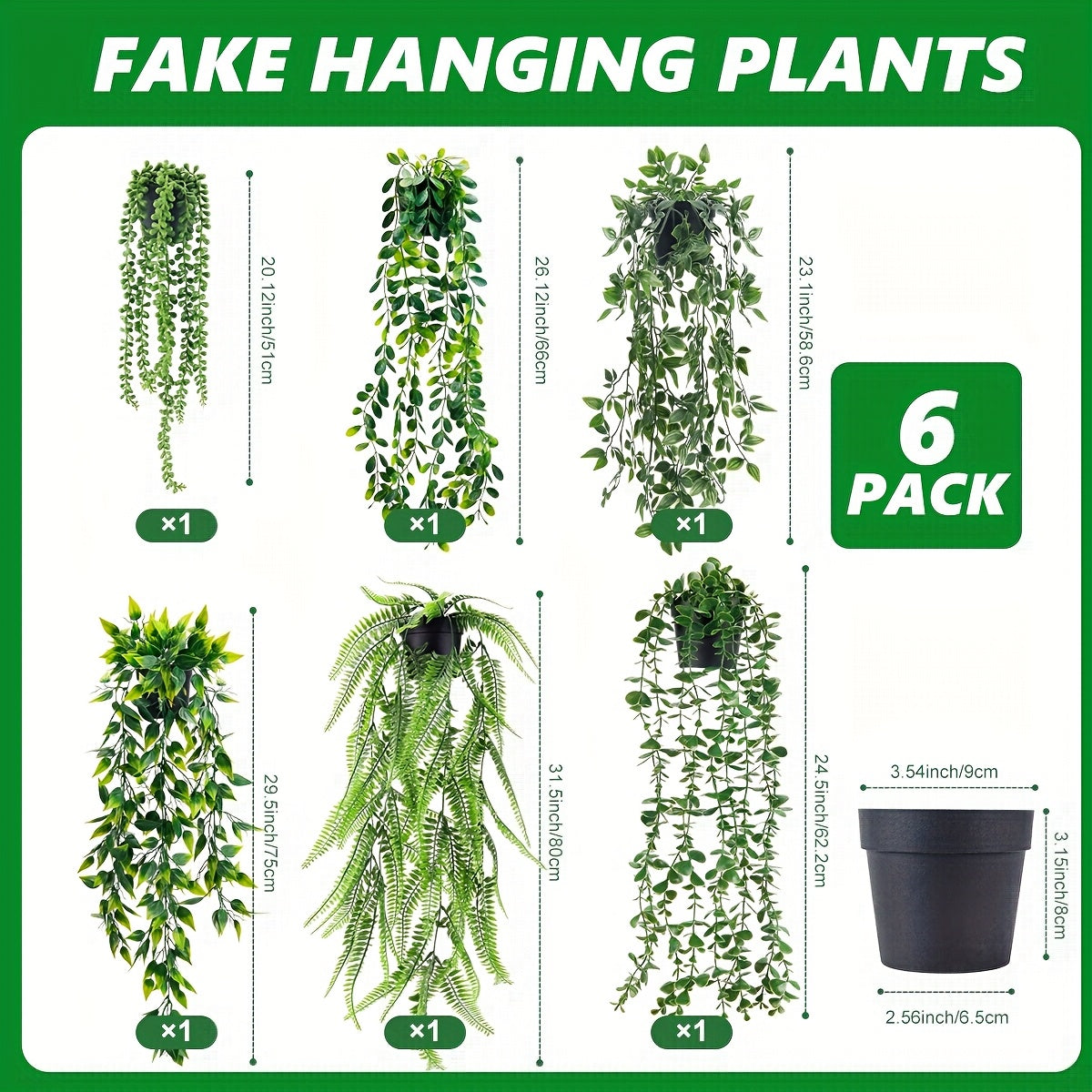 Hanging Artificial Greenery Vines in Eucalyptus, Fern and Mixed Styles with Six- or Eight-Pack Options