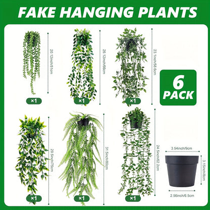 Hanging Artificial Greenery Vines in Eucalyptus, Fern and Mixed Styles with Six- or Eight-Pack Options
