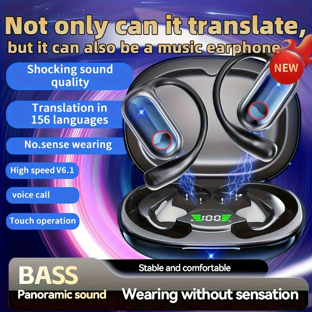 AI Translation Earbuds 144 Languages Real-Time Bluetooth 6.1 TWS Meeting Notes Noise Cancelling Crystal Mic Touch Control Type-C Charging All Smartphones Business Travel