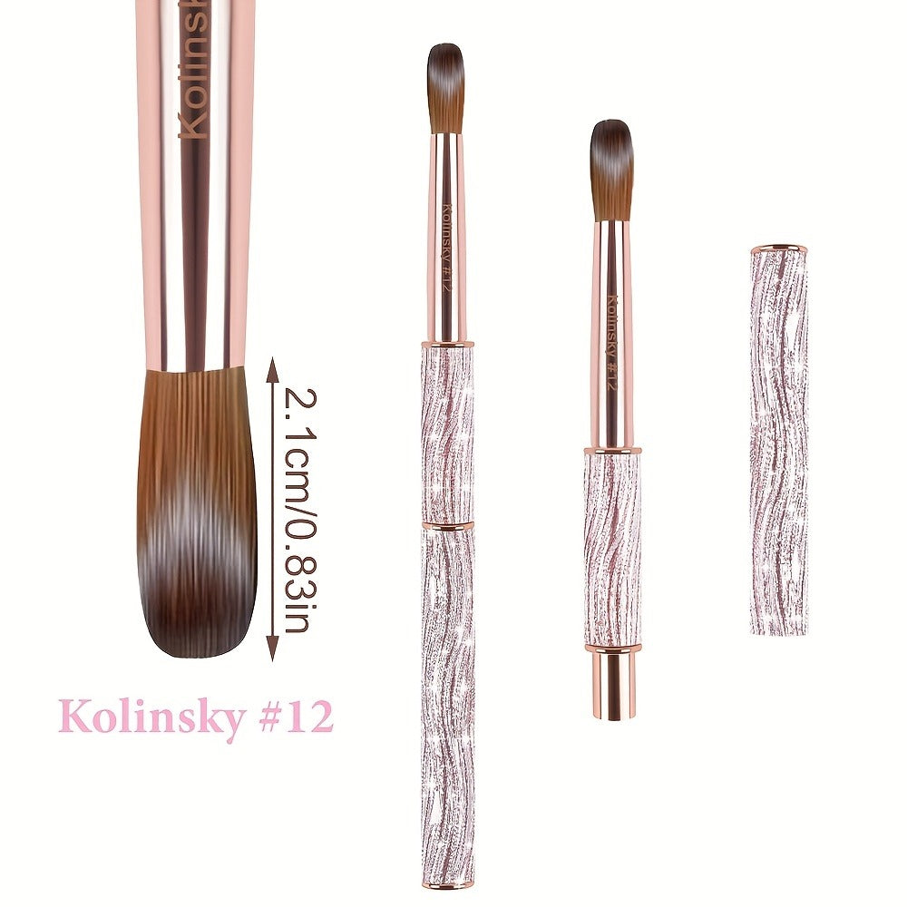 Round Nail Art Brush with Pink Sparkle Handle in Sizes 8, 10 or 12 and Three-Piece Set Option