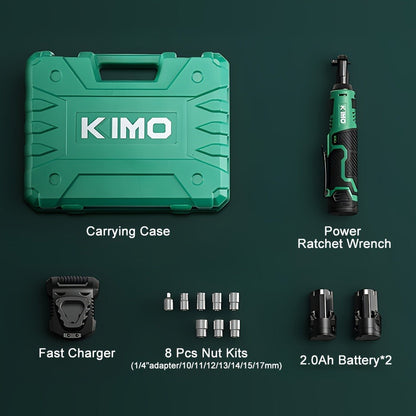Power Tools KIMO 12V 3/8 Inch Cordless Ratchet Wrench with 40 ft-lb Torque, 400 RPM and Socket Set