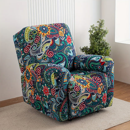 Chair Cover Four-Piece Printed Recliner Slipcover with Side Pockets in Ten Available Pattern Choices