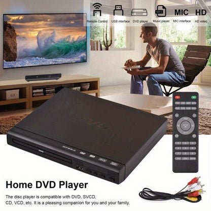 All Regions Free DVD Player with AV & Coaxial Output for Older TVs – 720P HD, USB Port, Remote Control, Plays DVD SVCD VCD CD-R MP3, No HDMI Compact Home Theater Player, US Plug, Black