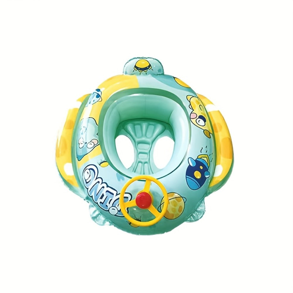 Pool Float Animal-Themed Seat Ring with Steering-Wheel Detail, Inflatable Backrest and Three Colors