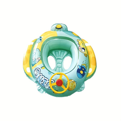 Pool Float Animal-Themed Seat Ring with Steering-Wheel Detail, Inflatable Backrest and Three Colors