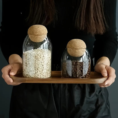 Three-Piece 17-Ounce Glass Storage Jar Set with Round Cork Stoppers for Tea, Candy, Spices or Dry Goods