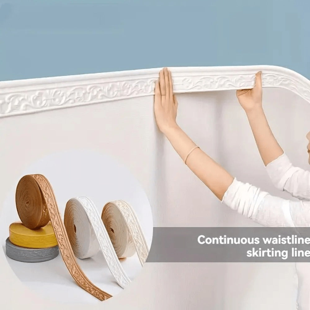 Carved Foam Baseboard Wall Trim Sticker in White, Silver Gray, Copper or Golden, Available in 4, 8 or 12 Rolls