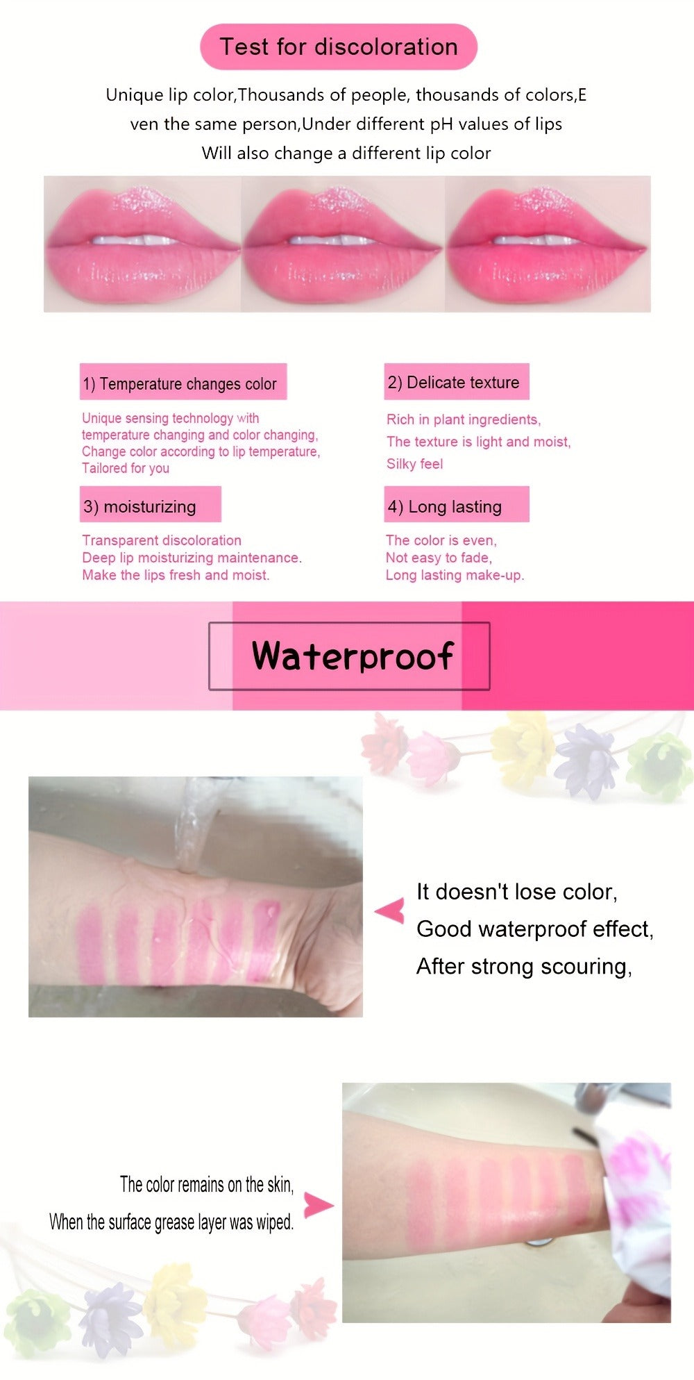 Jelly Lip Balm Set 6 Pack Color Changing — Temperature-Sensitive Dried Flower Extract, Sheer Moisturizing Clear Gloss, Natural Pink Tint, Long-Lasting Hydration Lip Care for Women