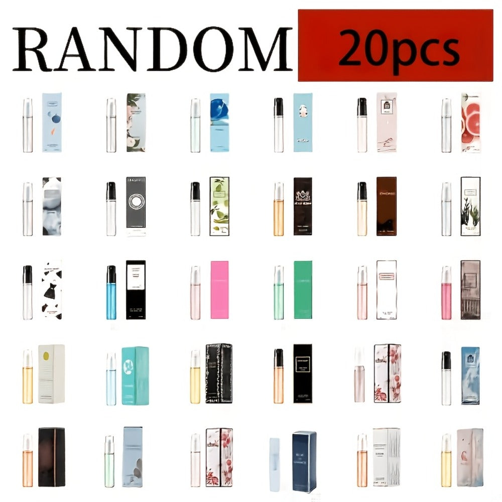 20-Piece Random Perfume Sample Set with 3ml Spray Vials, Mixed Box Designs and Assorted Delivery