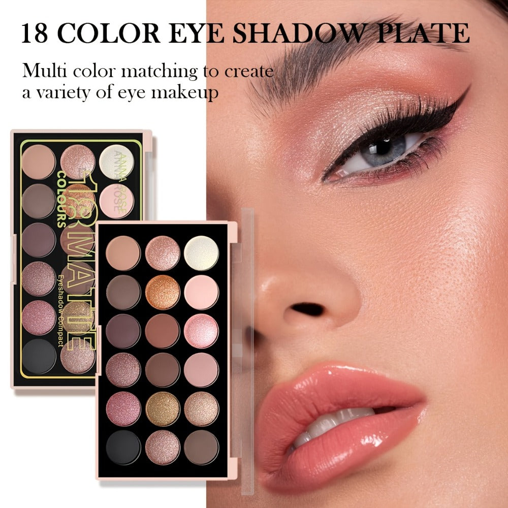 Eyeshadow Palette ANNA ROSE 18-Shade Compact with Pink-Brown Color Themes and Matte-Shimmer Finish Mix