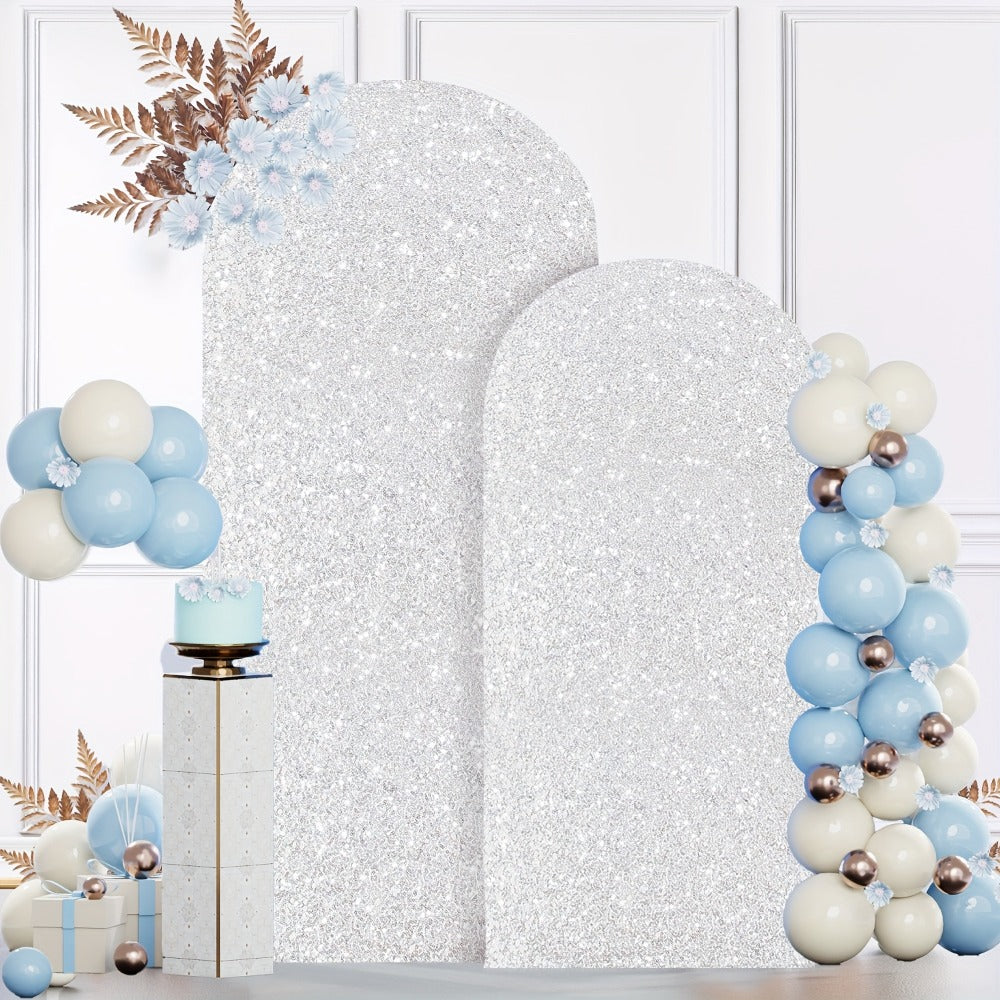 Glitter Sequin Wedding Arch Covers, Two-Piece 6 ft and 7.2 ft Spandex Backdrop Set in Eight Colors