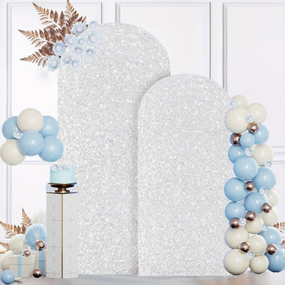 Glitter Sequin Wedding Arch Covers, Two-Piece 6 ft and 7.2 ft Spandex Backdrop Set in Eight Colors