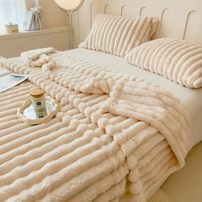Plush Faux Fur Blanket – Imitation Rabbit Fur 300-350gsm Knit Throw for Sofa, Bed & Travel, All Season, 3 Colors, 2 Sizes