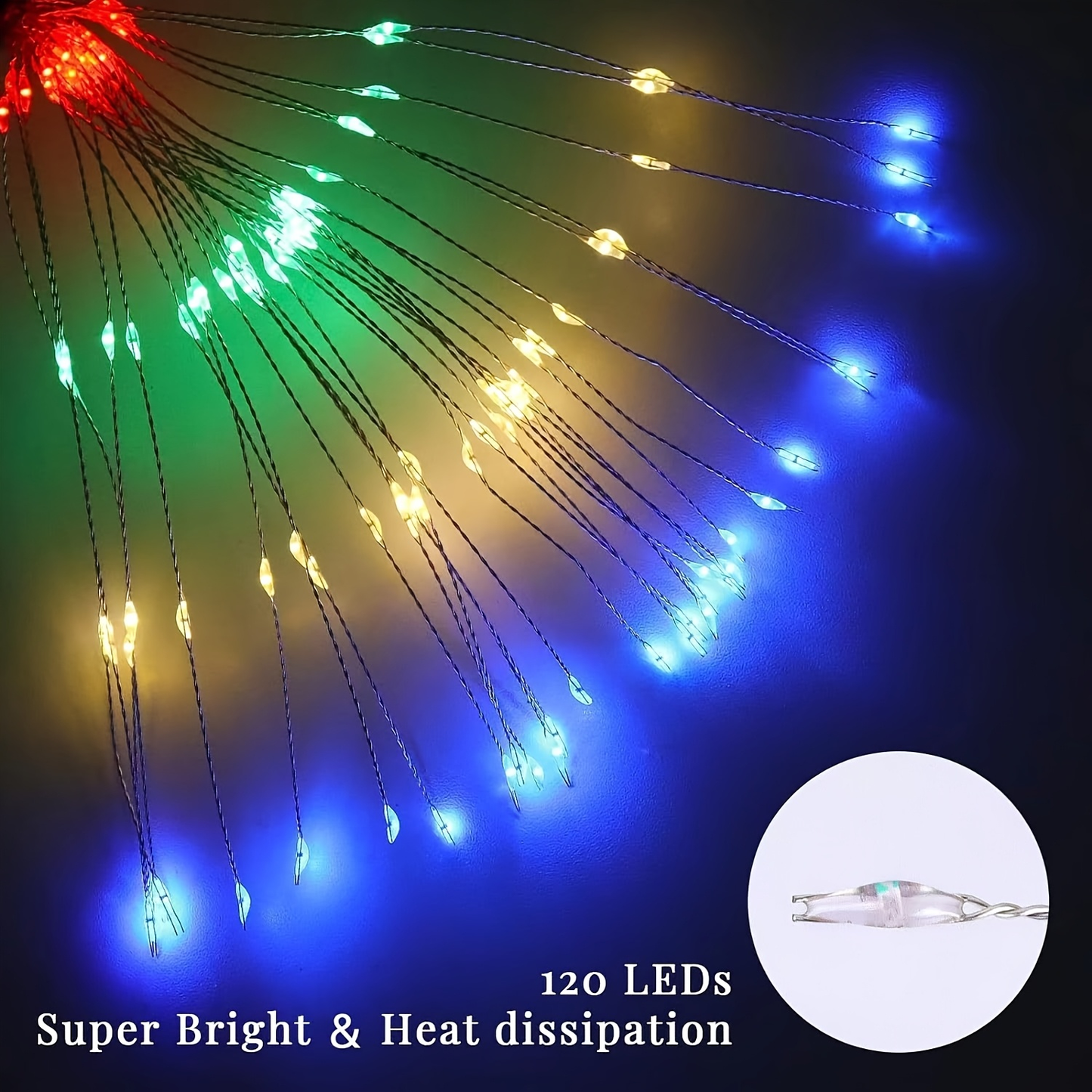 Solar Garden Lights 4-Pack Firework Stakes with 8 Modes in Warm White or Multicolor and Hanging Option