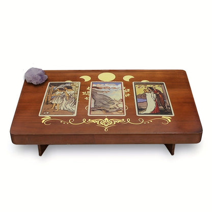 Crystal Display Stand Wooden Divining Table for Meditation Altar Witchcraft Decor - Bohemian Spiritual Tabletop Organizer for Crystals, Tarot Cards & Ritual Accessories, Boho Home Decor