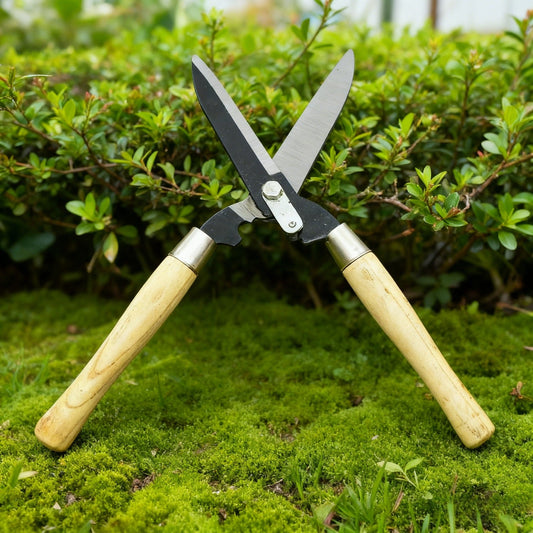Hedge Shears 11-Inch Extra-Long Carbon Steel Blade, Heavy Duty Garden Scissors with Ergonomic Walnut Handle for Lawn Edging, Bushes, Hedges & Topiary Trimming