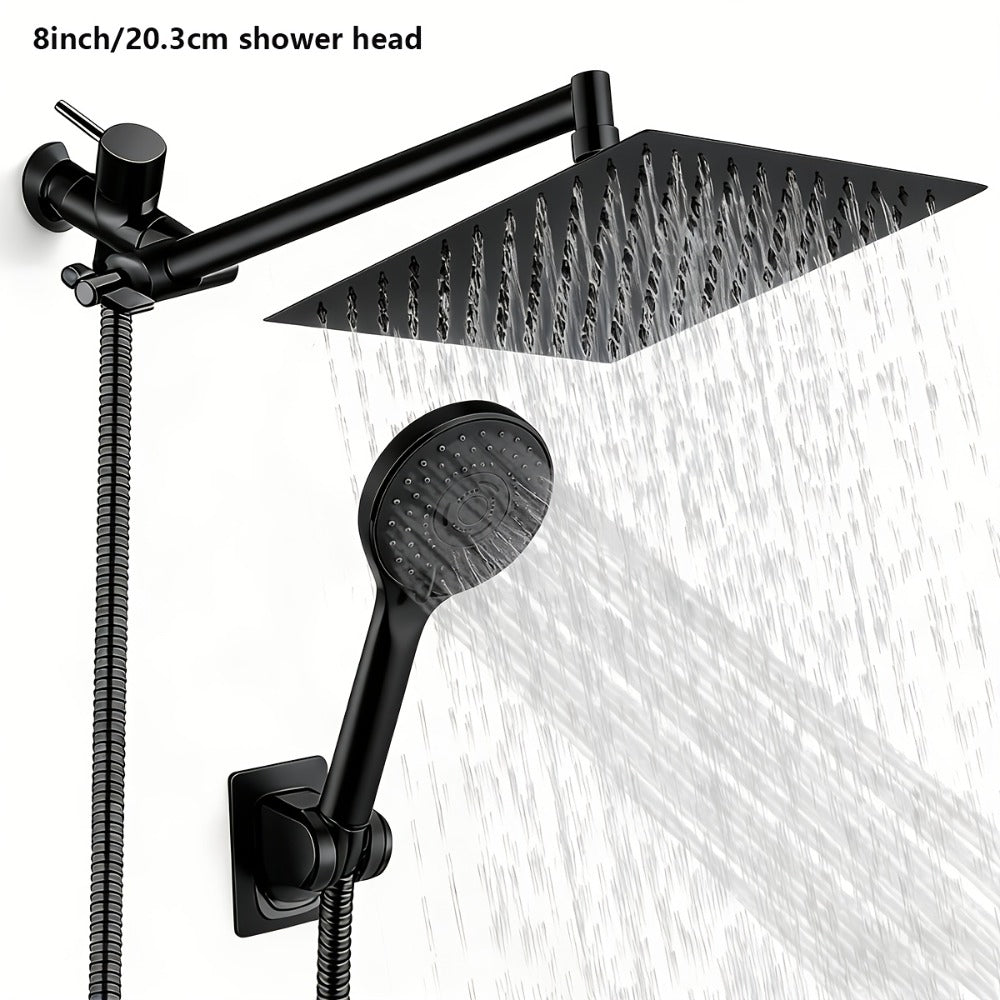 High Pressure Rainfall Shower Head Combo with Handheld Spray – 9 Spray Settings, 180° Adjustable Bracket, Stainless Steel Hose, Anti-Clog Nozzles, Modern Bathroom Shower System