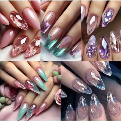 Holographic Nails 120 Pieces 5 Packs Medium Almond Press On Nails Gradient Iridescent – Mixed Color Orange Tones Full Cover Fake Nails Kit with Jelly Glue & Nail File for Women Girls