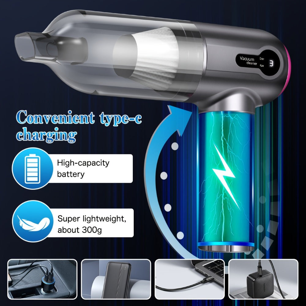 Cordless Car Vacuum Cleaner USB Rechargeable – Powerful Handheld Vacuum with Blow & Suction, Multiple Accessories for Car, Home, Office & Outdoor Use, Portable Strong Suction Auto Vacuum