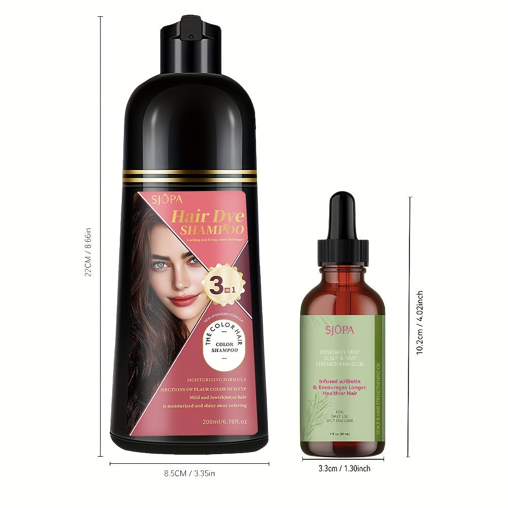 Hair Color Shampoo, SJOPA 3-in-1 Bottle-and-Dropper Set with 10 Rose, Brown, Purple and Black Color Options