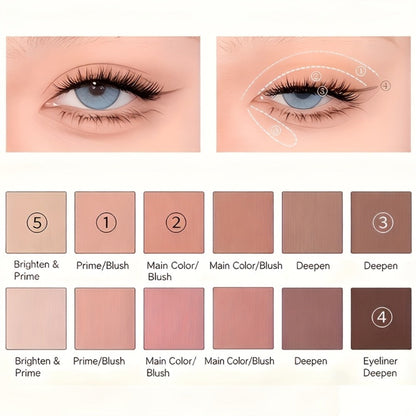 Eyeshadow Palette 12 Colors with Brush 2-in-1 Eyeshadow & Blush – Shimmer Glitter Matte Pearlescent Shades, Waterproof Long-Lasting Light Pink Series, Travel Size Eye Makeup for Women & Beginners