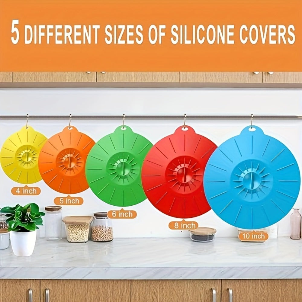 Seven-Piece Reusable Silicone Stretch Lid Set in Five Sizes for Bowls, Cups, Pots and Food Containers