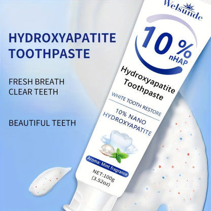 Four-Pack 100g Spearmint Toothpaste Tubes with 10% Hydroxyapatite Label and 400g Total Quantity