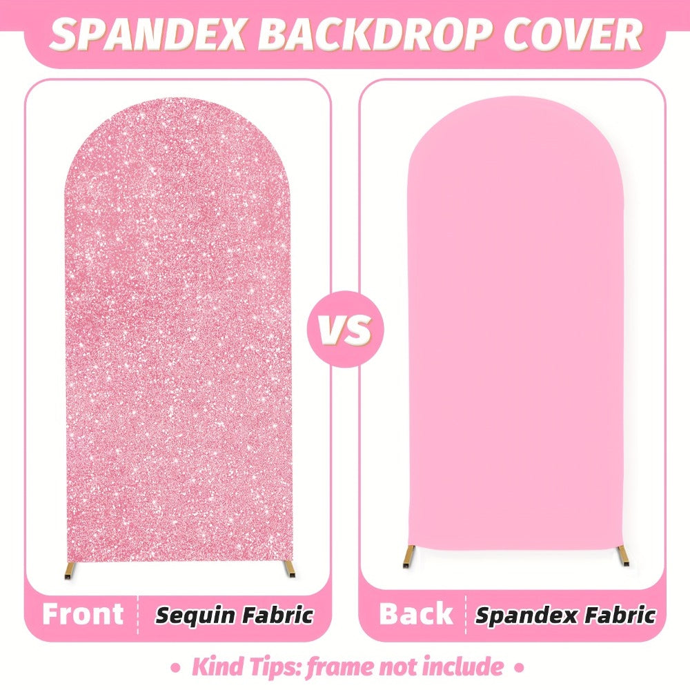 Glitter Sequin Wedding Arch Covers, Two-Piece 6 ft and 7.2 ft Spandex Backdrop Set in Eight Colors