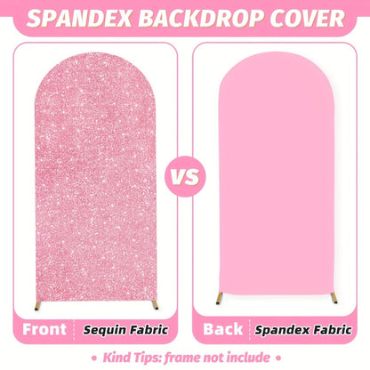 Glitter Sequin Wedding Arch Covers, Two-Piece 6 ft and 7.2 ft Spandex Backdrop Set in Eight Colors