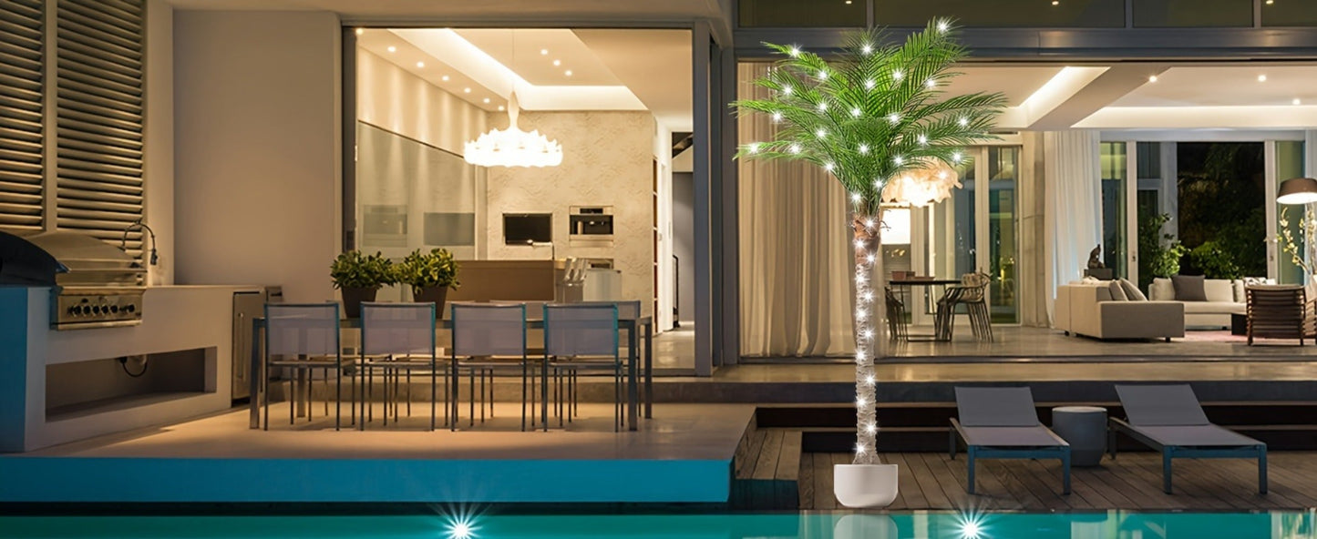 Large Artificial Palm Tree with Textured Trunk, Green Fronds and Three Exact Height-and-Pack Checkout Options
