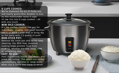 Rice Cooker & Yogurt Maker 1.5Qt – 6-Cup Non-Stick Electric Rice Cooker with Auto Keep Warm, One-Touch, Stainless Steel Liner, Steamer for Rice, Oatmeal, Soup & Yogurt