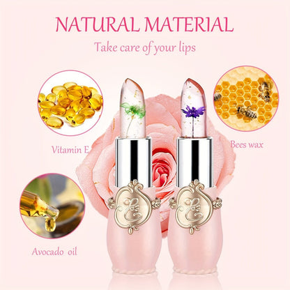 Color Changing Lip Balm Set 6PCS Flower Jelly Lipstick Thermostat Tinted Moisturizing Peach Flavor - Glossy Natural Look Lip Care Gift for Women Girls Pink Black