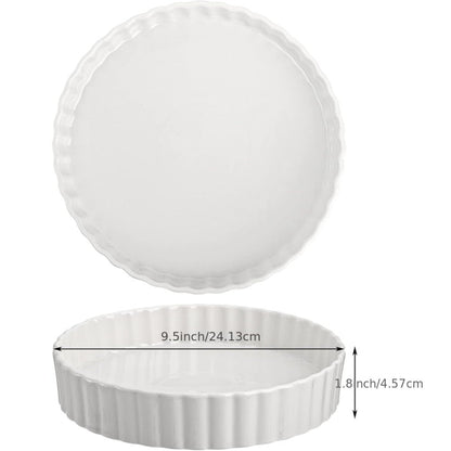 Two-Piece 9.5 Inch Ceramic Quiche Pan Set with Fluted Edges in Blue, White or Red for Pies and Tarts