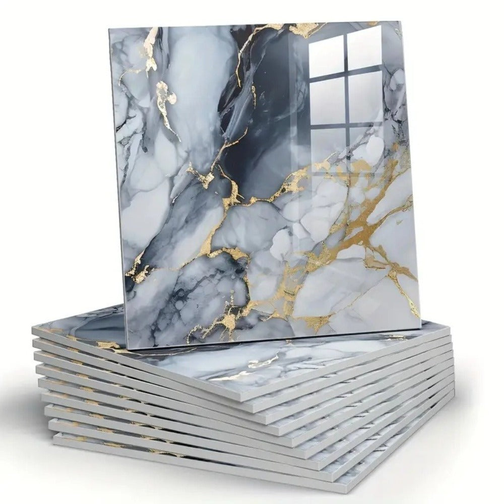 Twenty-Piece 30 cm Marble-Pattern Wall Tile Sticker Set with Five White, Green, Gray or Black Designs