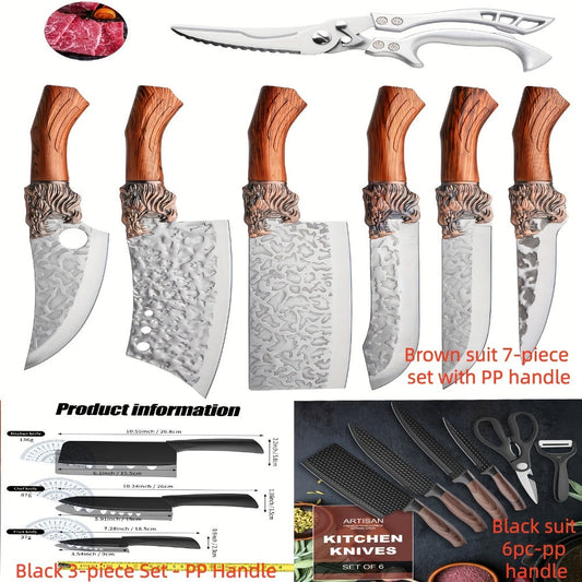 Kitchen Knife Set 3/7pc Professional Chef Knife Set with Butcher Boning Scissors | Stainless Steel Cooking Knives for Home Hotel Camping