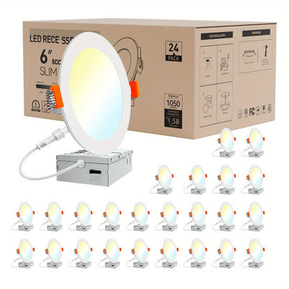 6 Inch LED Recessed Light 5CCT Selectable Dimmable - 12W 1050LM, 2700K-5000K, ETL Listed Slim Canless Downlight for Kitchen, Bedroom, Living Room & Office (6 / 24 / 48 / 72 / 96 Pack)